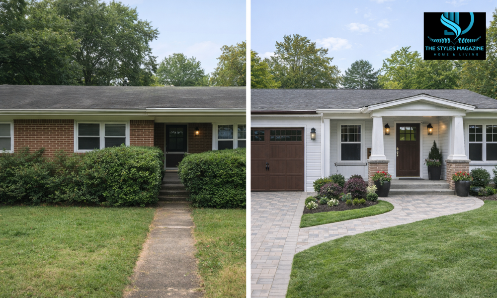 before and after 1960s ranch house exterior remodel