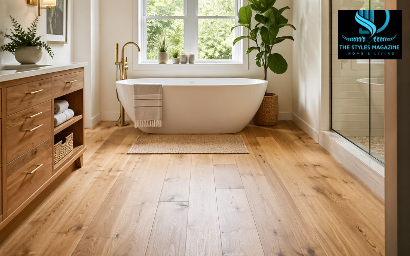 wood flooring in bathroom